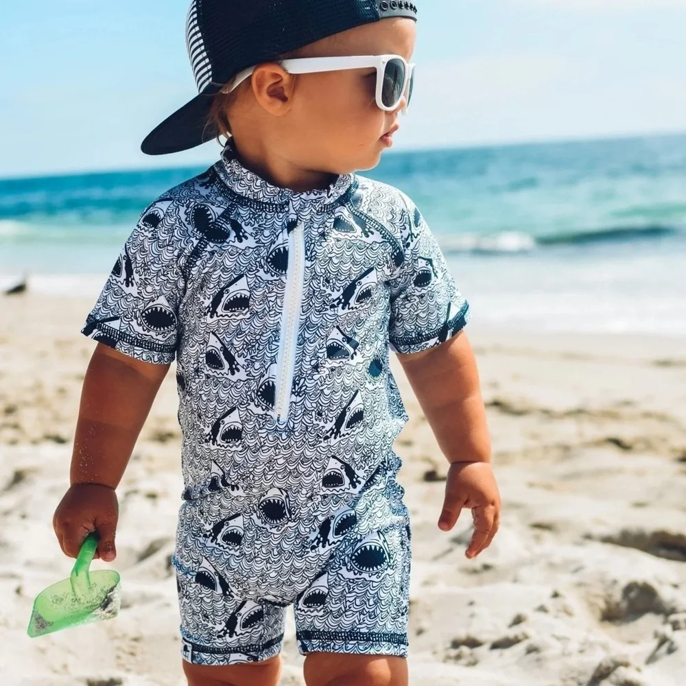 George Hats 18-24 Mnths Kids Shark Print Short Sleeve Rash Guard Swimsuit